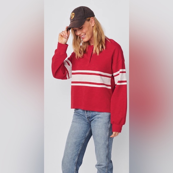 Sundry Tops - Women’s Heavy Rugby Jersey Henley NWOT vintage red